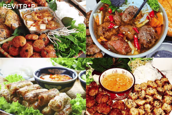 A vibrant bowl of bun cha showcasing the perfect balance of grilled pork, fresh herbs, and dipping broth, reflecting the rich cultural heritage of Hanoi.
