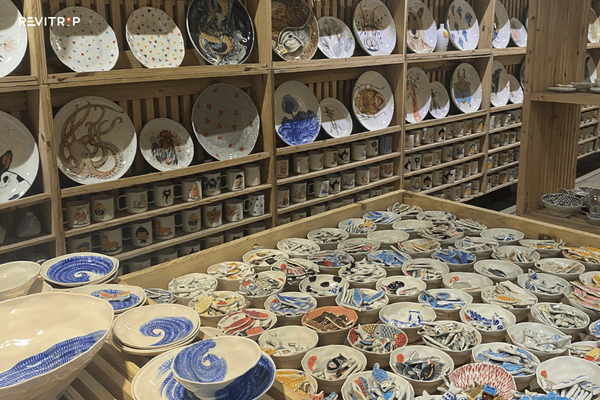 Souvenir store in Hanoi Old Quarter: ceramics display inside the shop
