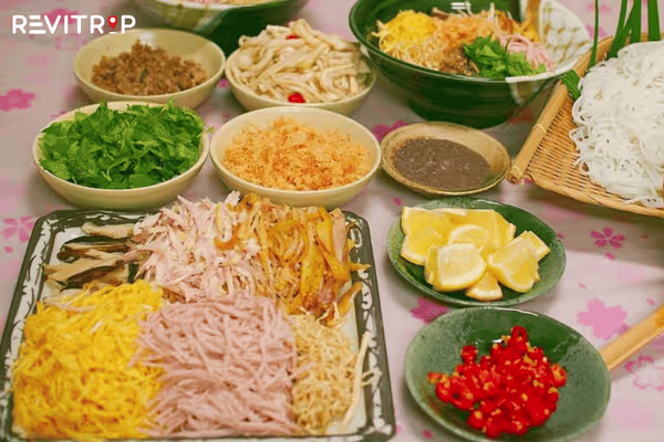 The unique ingredients of Hanoi's Bun Thang noodle soup.