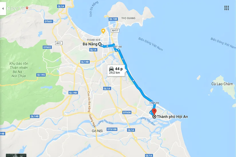 Da Nang to Hoi An route map