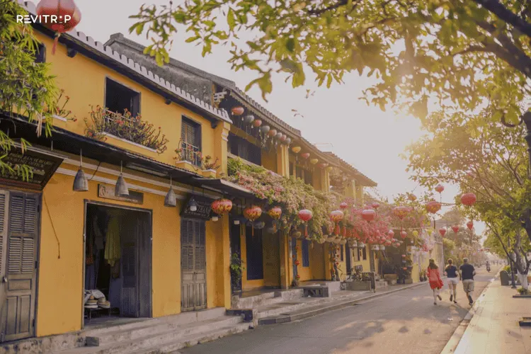 Peaceful morning street in Hoi An Vietnam with
